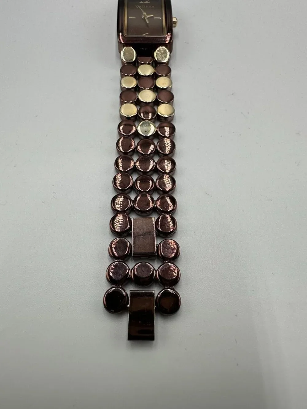 3/$30 Valletta Watch Women Gold Brown Two Tone Circle Link Band Rectangle